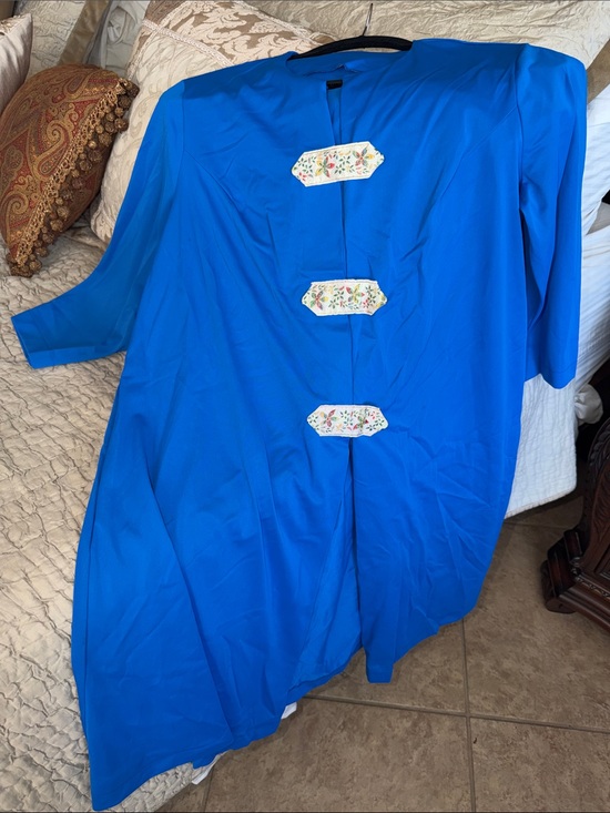 Vintage Other - Bright Blue Tunic with Floral Toggle Accents vibes beater nylon small/Med 1960’s